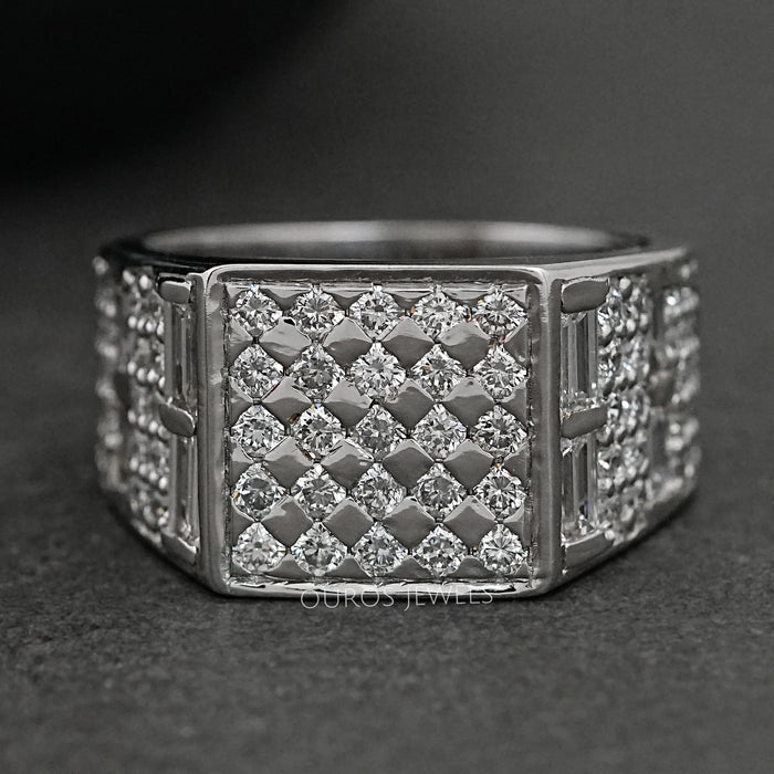 Grid Cluster Diamond Ring For Men's Rings