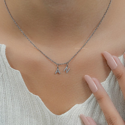Round Diamond Customize AN Letter Charms Pendant