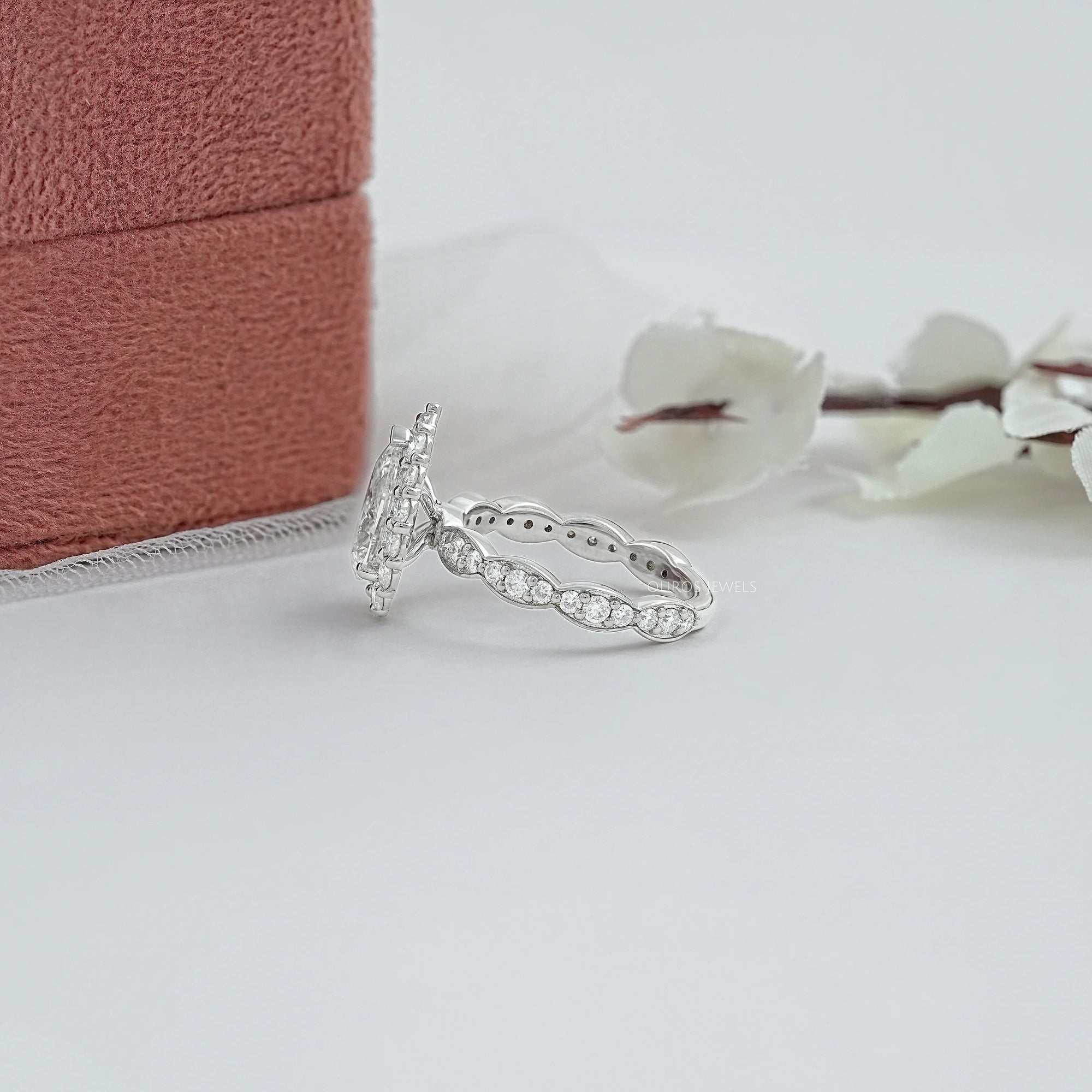 Pear Cut Accent Set Halo Engagement Ring Ring