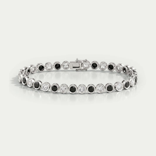 Alternative Bezel Set Round Cut Black Diamond Bracelet Rings