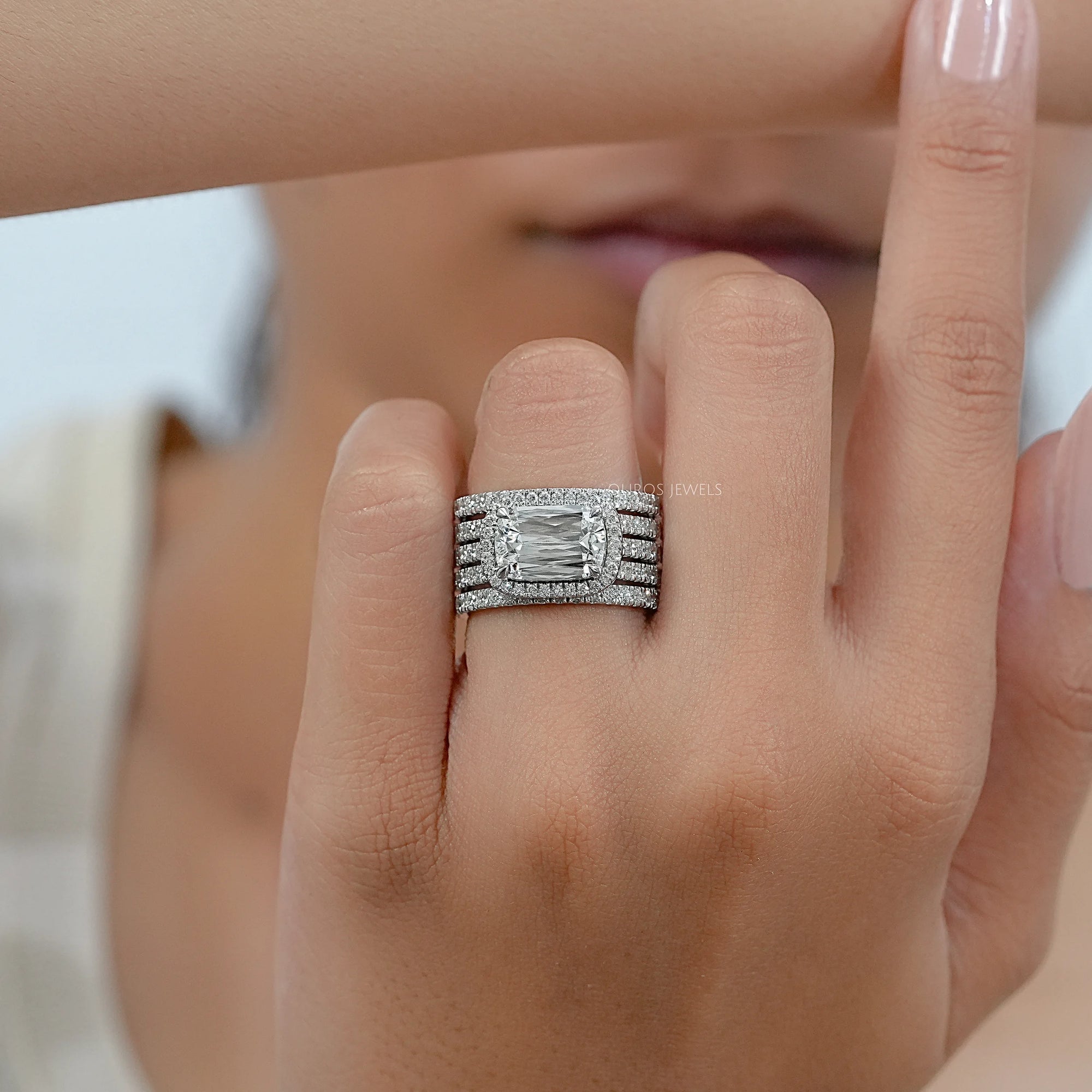 Five Row Ashoka Cut Lab Diamond Wedding Band