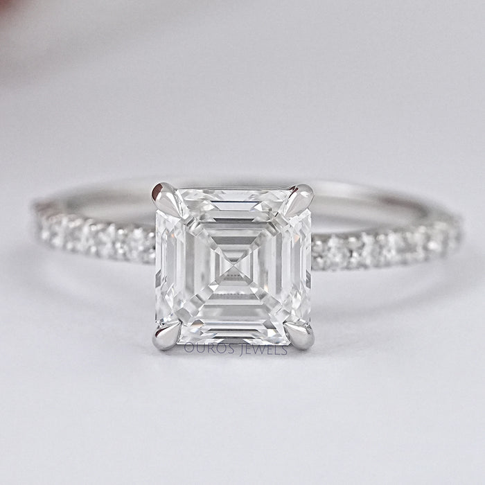 Asscher Cut Solitaire Accent Diamond Engagement Ring