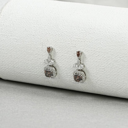 Champagne Asscher Cut Halo Dangle Earrings Earrings