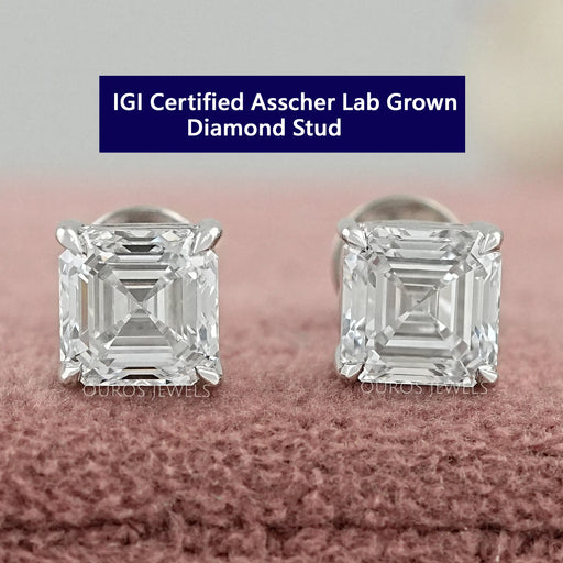 Asscher Cut Lab Grown Diamond Stud Earrings Earrings