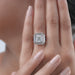 Asscher Cut Baguette Halo Accent Diamond Engagement Ring