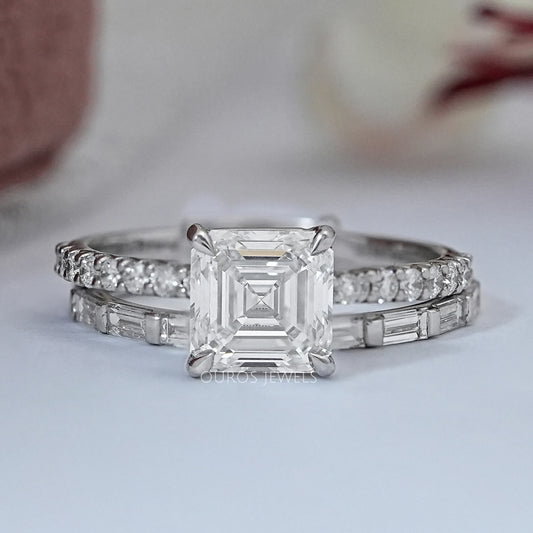 Asscher Lab Diamond Solitaire Accent Bridal Ring Set Rings