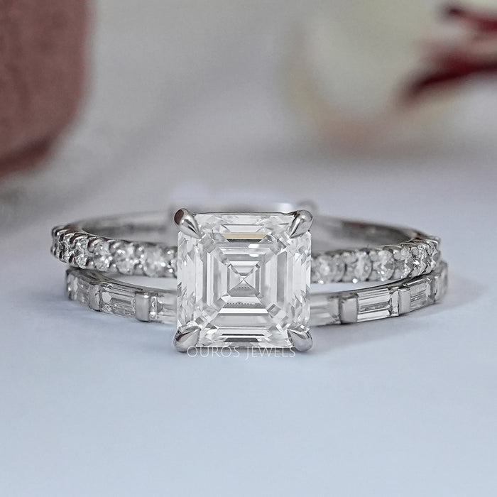 Asscher Lab Diamond Solitaire Accent Bridal Ring Set Rings