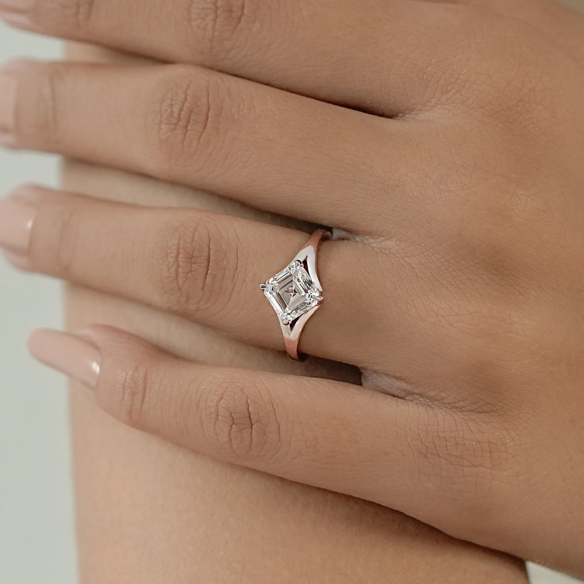 Asscher Lab Diamond Solitaire Split Shank Ring Ring