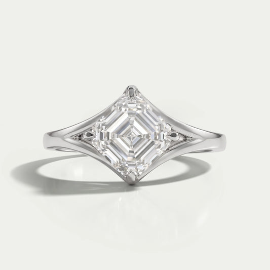 Asscher Lab Diamond Solitaire Split Shank Ring Ring