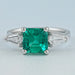 Asscher Cut Green Gemstone Three Stone Engagement Ring Ring