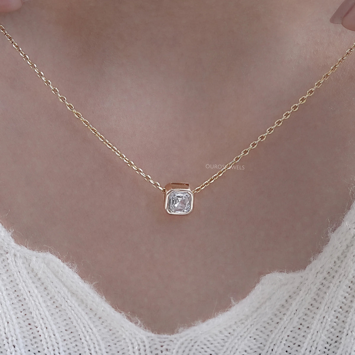 Bezel Set Asscher Cut Lab Diamond Pendant Necklaces