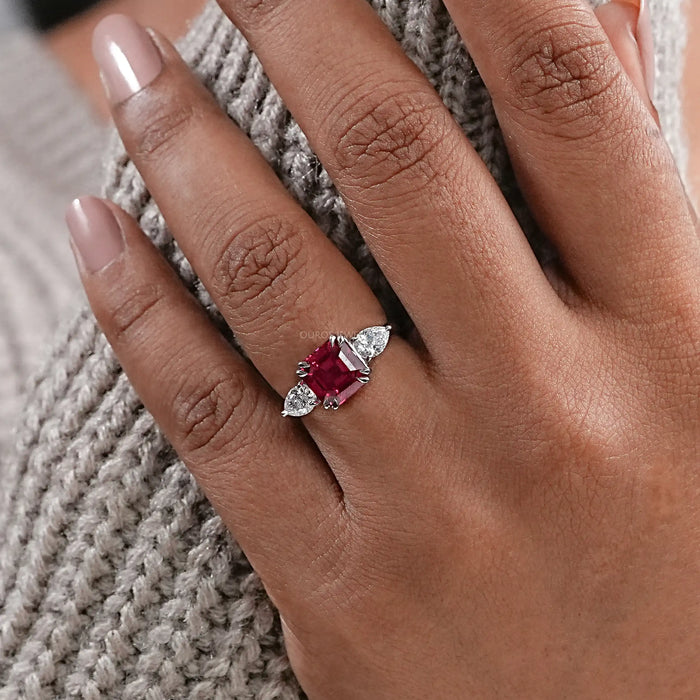Ruby And Diamond Three Stone Ring Rings