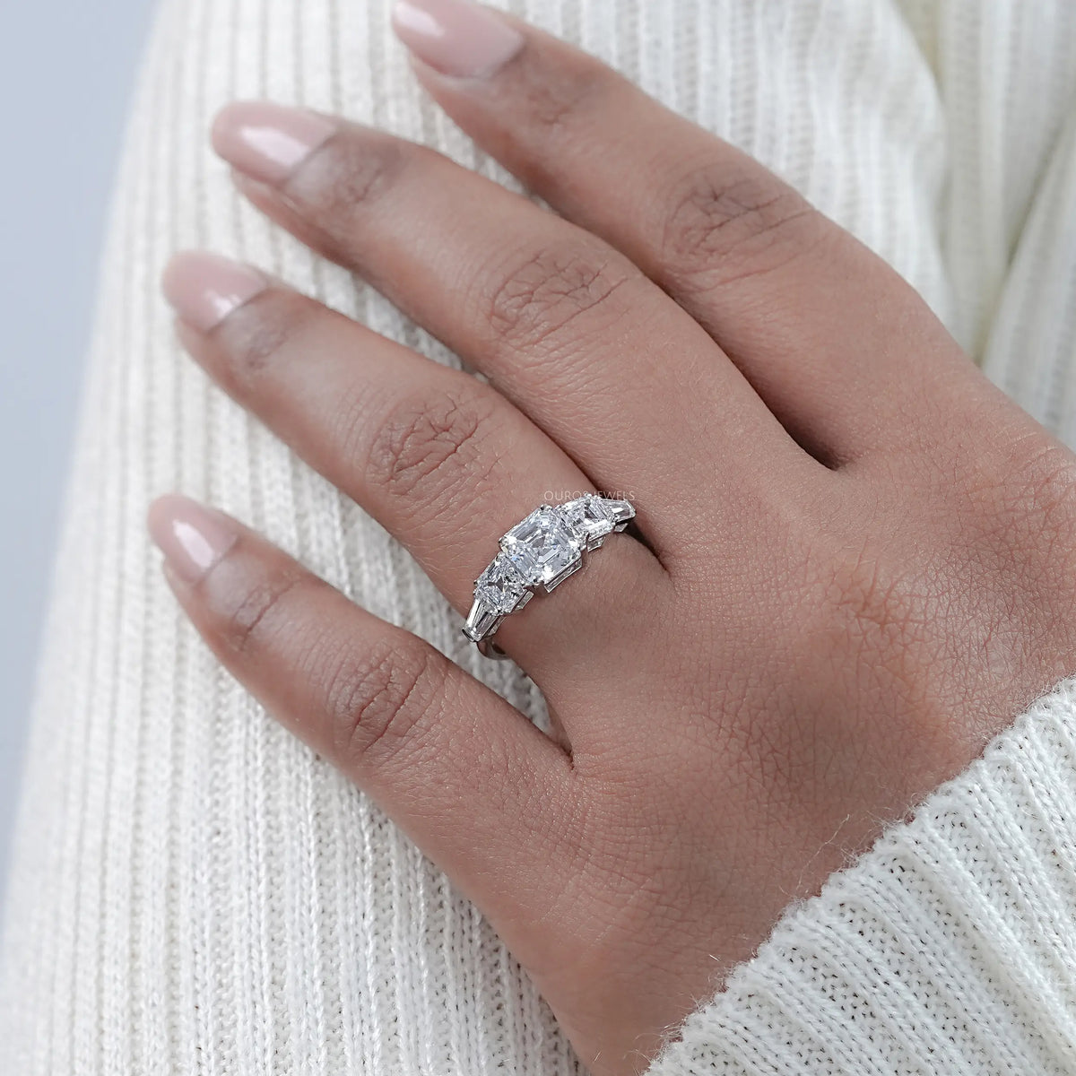 Five Stone Asscher Diamond Engagement Ring
