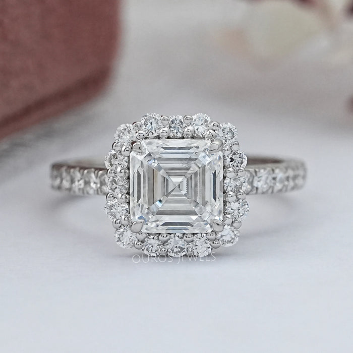 Asscher Cut Lab Diamond Halo Engagement Ring Rings
