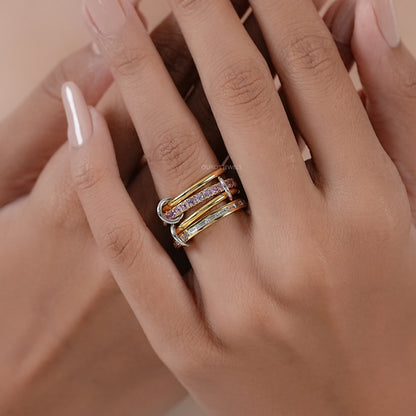 Baguette And Round Diamond Interlink Band Ring