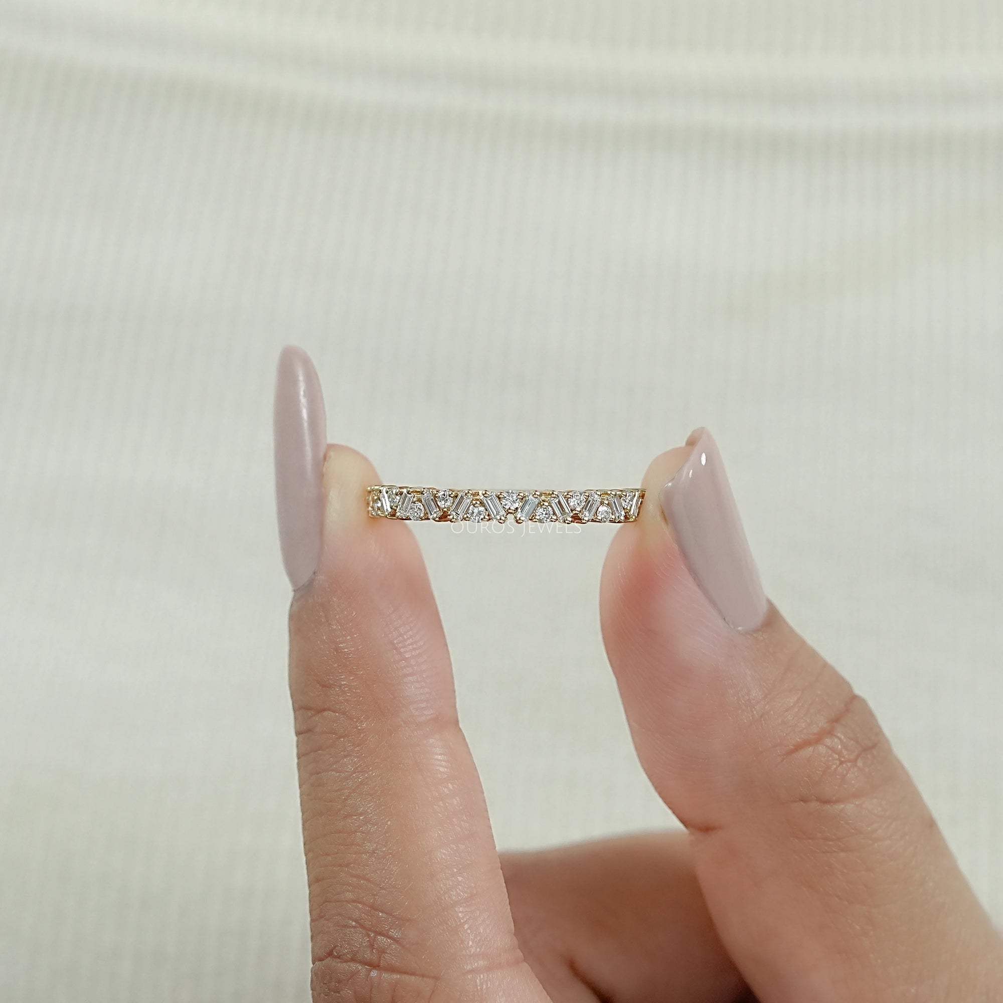 Baguette And Round Diamond Wedding Band