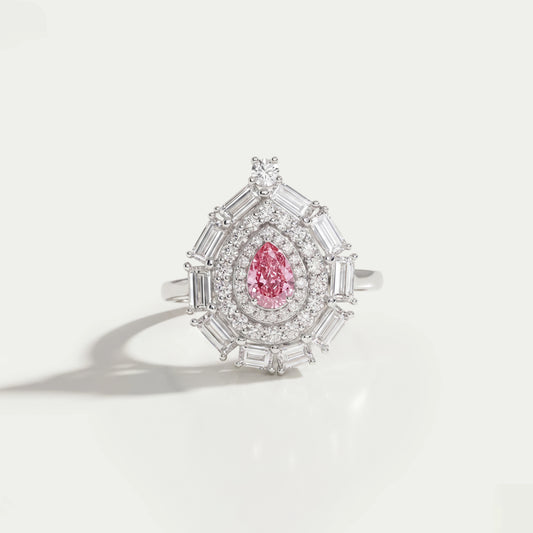 Baguette And Round Double Halo Diamond Ring
