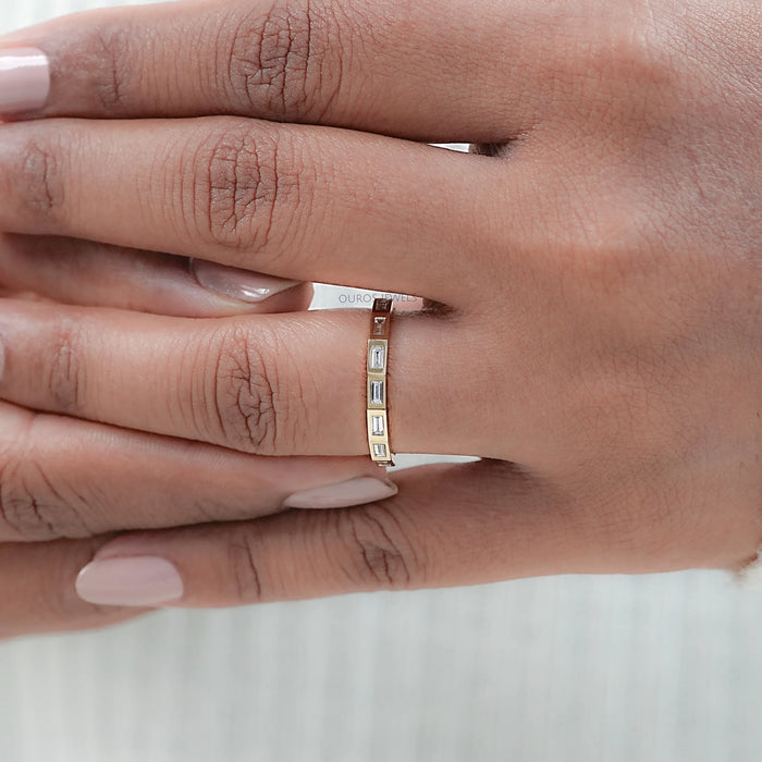 Baguette Cut Flush Set Eternity Wedding Band Rings