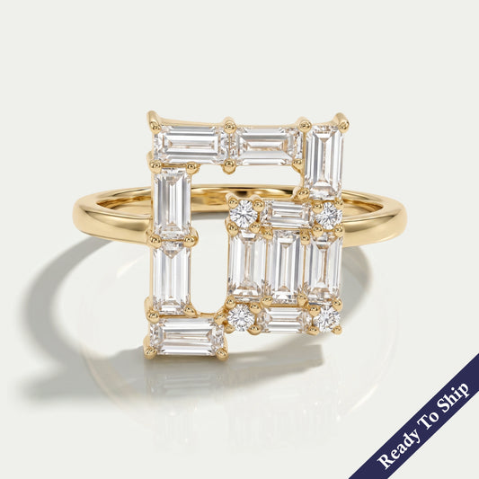 Baguette Cut Lab Grown Diamond Cluster Engagement Ring
