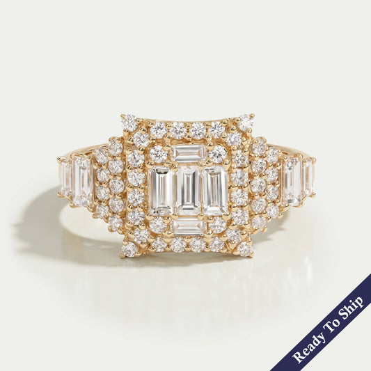 Princess Shape Baguette And Round Cut Engagement Ring