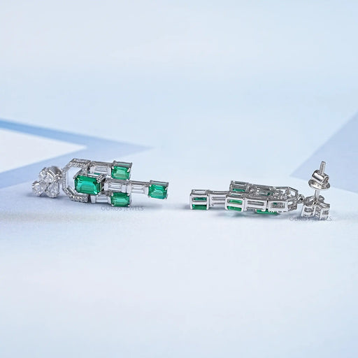 Green Emerald And Diamond Linear Drop Earrings Earring