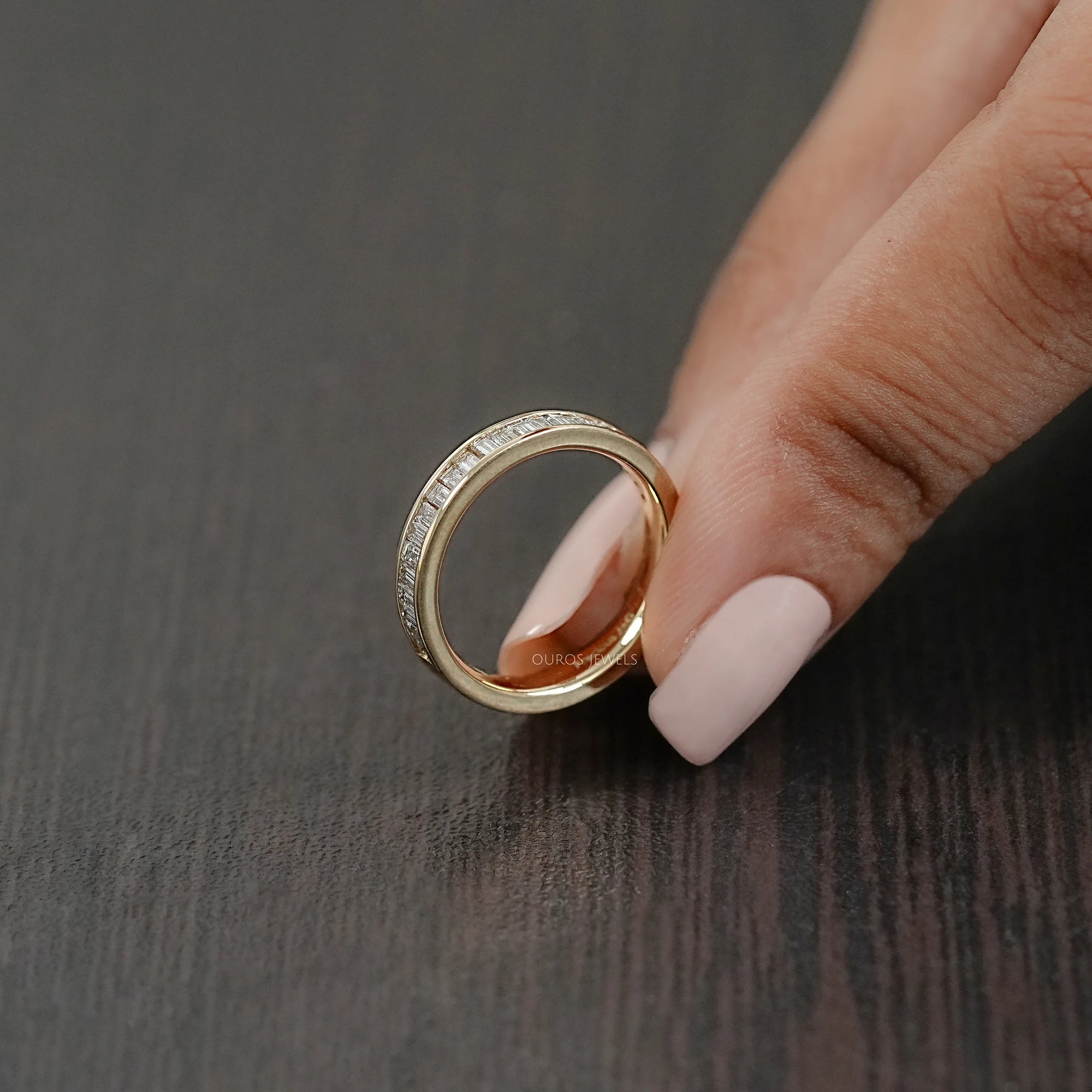 Baguette Lab Diamond Channel Set Half Eternity Band Rings