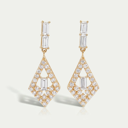 Baguette Cut & Round Halo Lab Grown Diamond Drop Earrings