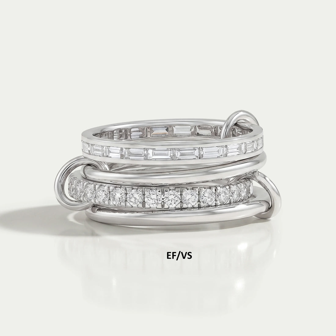 Baguette And Round Diamond Interlink Band Ring