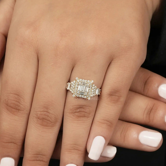 Princess Shape Baguette And Round Cut Engagement Ring