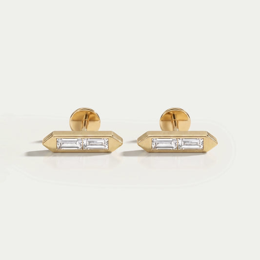 Baguette Cut Lab Grown Diamond Bar Stud Earrings Earrings