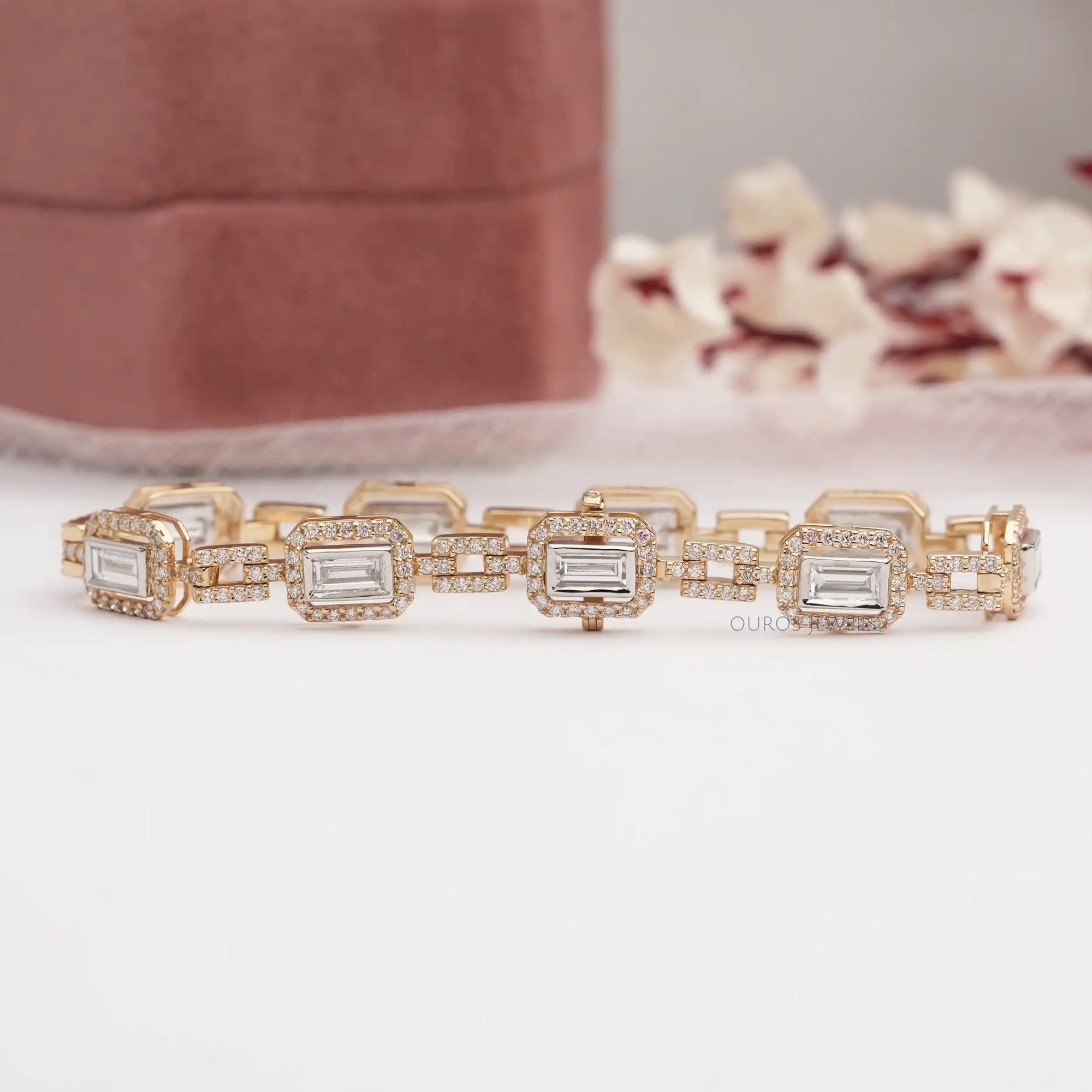 Baguette Cut Lab Grown Diamond Halo Tennis Bracelet Bracelet