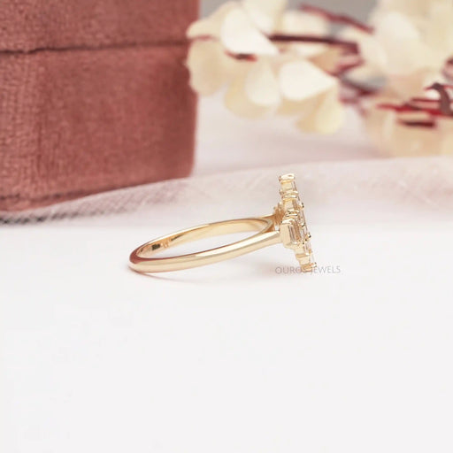 Yellow Gold Baguette Cut Cluster Diamond Engagement Ring