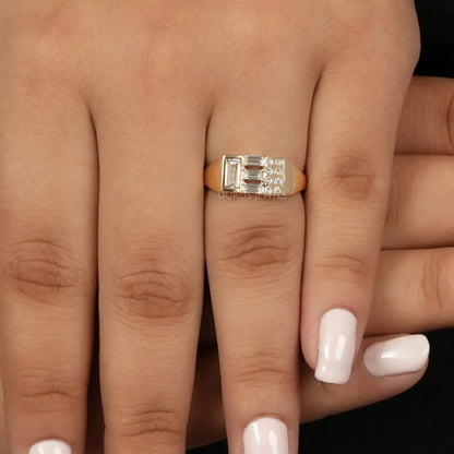 Baguette And Round Cut Lab Grown Diamond Wedding Ring