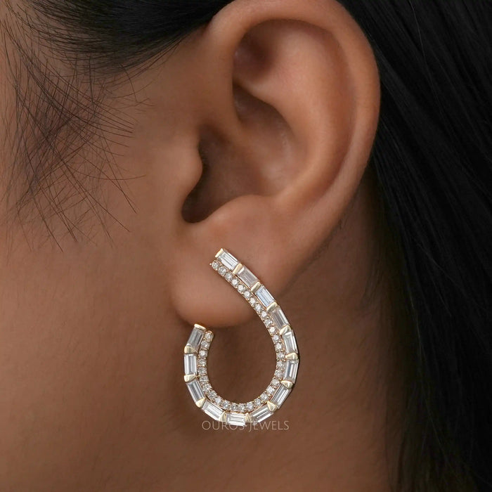 Baguette And Round Cut Screw Back Earrings