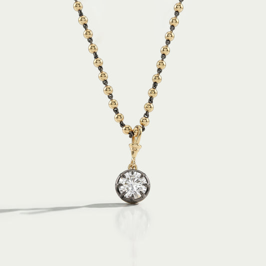 Round Cut Diamond Ball Chain Pendant Necklaces