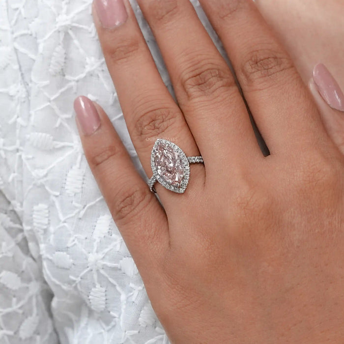 Pink Marquise Cut Halo With Accent Diamond Engagement Ring Rings