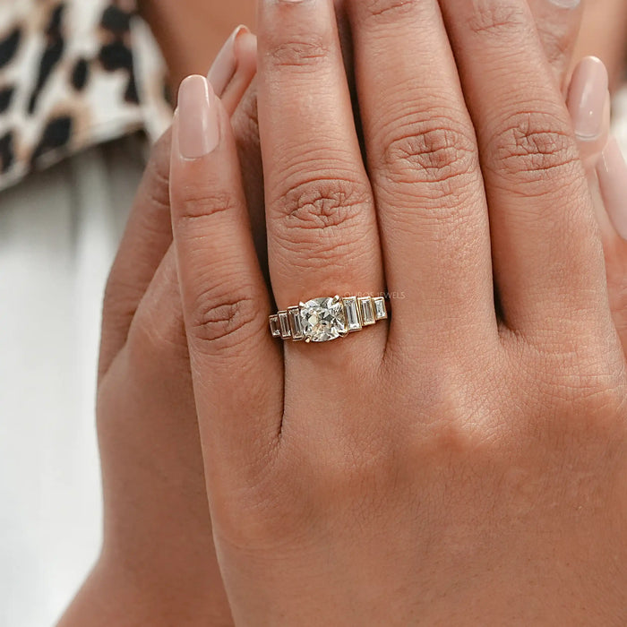 Old Mine Cushion Diamond And Accent Baguette Ring