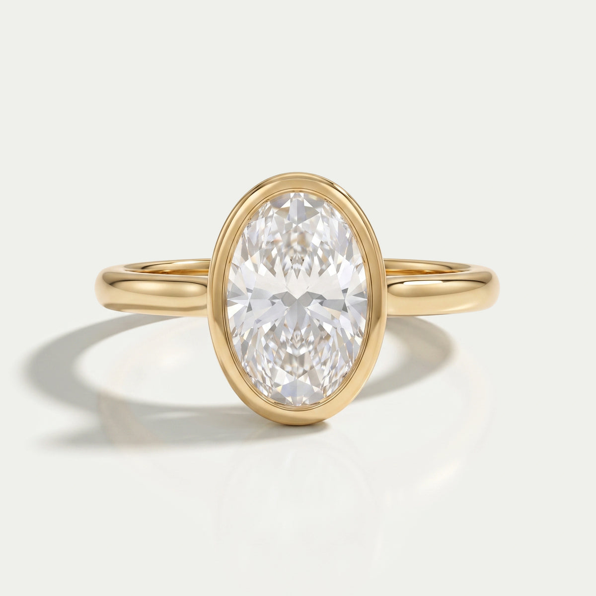 Oval Lab Diamond Hidden Halo Bezel Engagement Ring Rings