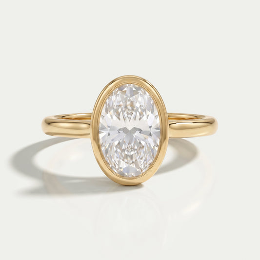 Oval Lab Diamond Hidden Halo Bezel Engagement Ring Rings