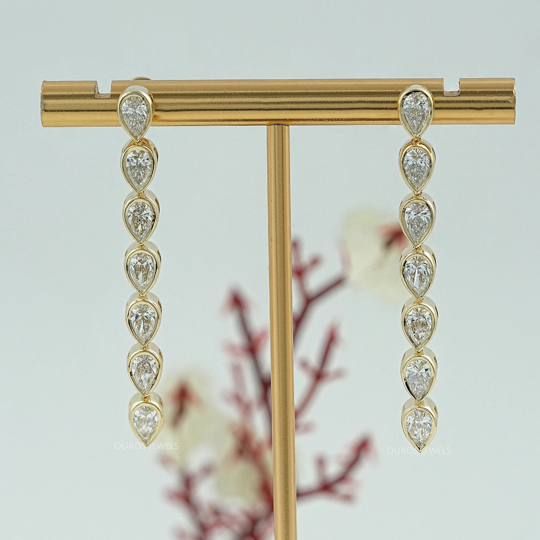 Pear Diamond Bezel Set Dangle Earrings Earrings