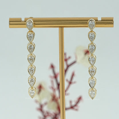 Pear Diamond Bezel Set Dangle Earrings Earrings