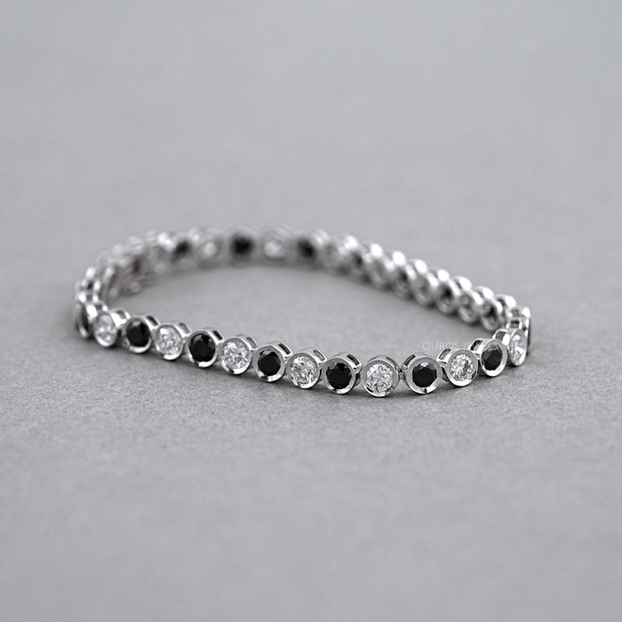 Alternative Bezel Set Round Cut Black Diamond Bracelet Rings