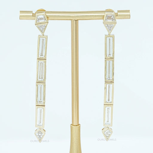 Multi Shape Lab Diamond Bezel Set Linear Drop Earrings Earrings