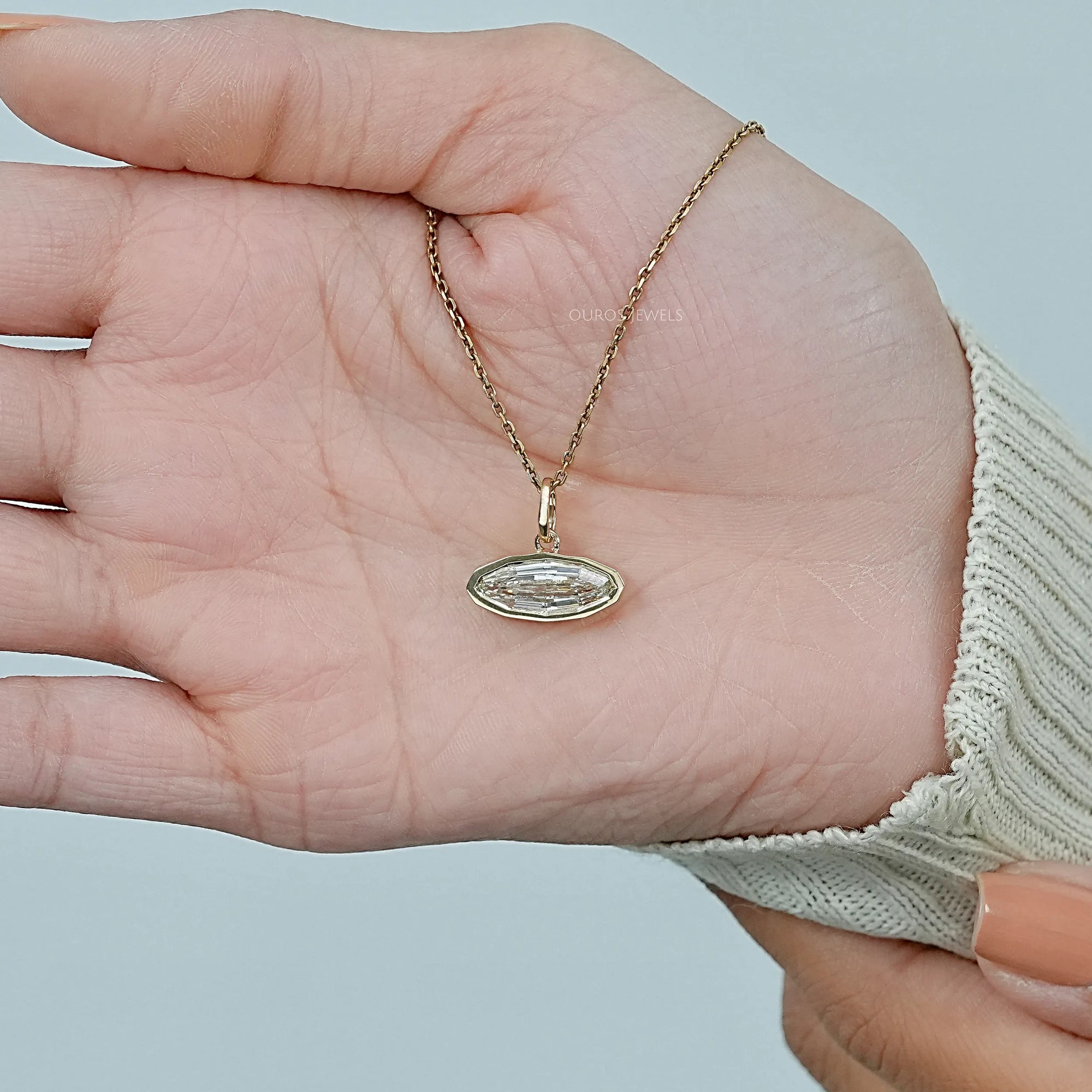 East West Step Cut Moval Bezel Set Pendant Necklaces