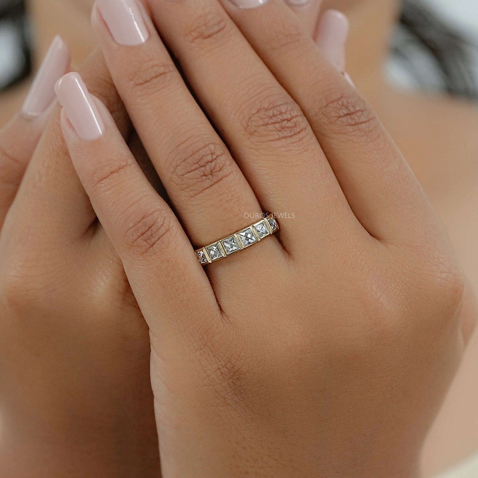 Bezel Set French Cut Diamond Half Eternity Band
