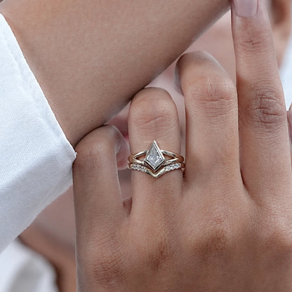 Kite Cut Lab Diamond Bezel Set Bridal Ring Set Rings