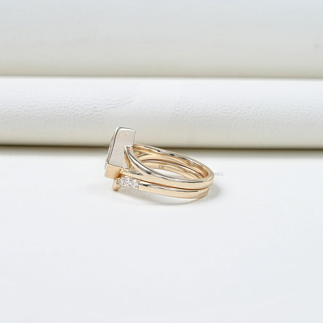 Kite Cut Lab Diamond Bezel Set Bridal Ring Set Rings