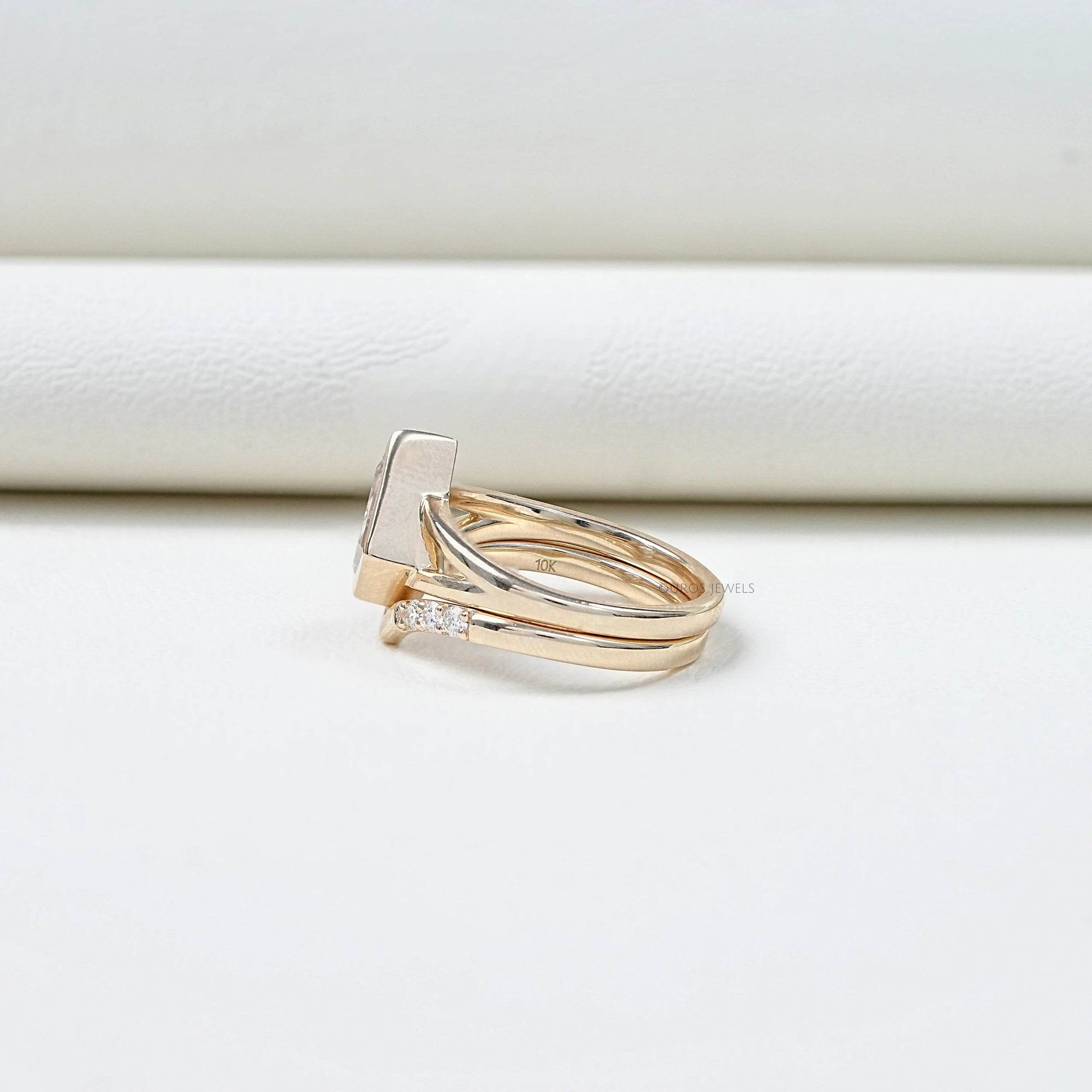 Kite Cut Lab Diamond Bezel Set Bridal Ring Set Rings