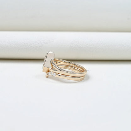Kite Cut Lab Diamond Bezel Set Bridal Ring Set Rings