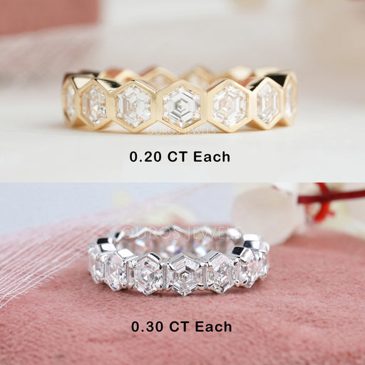 Hexagon Cut Lab Diamond Full Eternity Diamond Band Rings